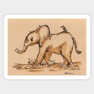 Friends:  Baby Elephant & Friend Watercolor Painting #16 Sticker